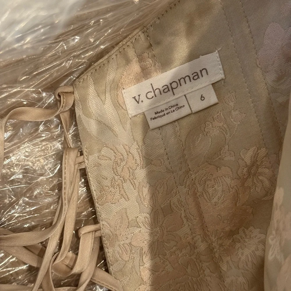 SIZE 6 V. Chapman The Vivian Dress in Taupe Windsor Brocade - Picture 7 of 7